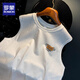 ROMON Loose American Vest Men's 2025 Summer Trendy Printed Sleeveless T-shirt Waistcoat Casual Sports T-shirt Men White HJ9906-1 L