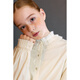 ELLE KIDS children's clothing ruffle collar velvet shirt girls autumn and winter new French sweet and elegant shoulder top beige 130