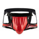 Gay men's sexy patent leather double thong open crotch feeling gay men's open leg free of lifting buttocks red more sexy M