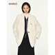 MARIUS Envelope Coat Alpaca Fashionable and Casual One-Hand-Length Asymmetric Hunting Collar Suit Coat White M