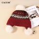 CACUSS hat winter women's cute woolen hat Fair Isle style knitted hat piles of ear protection warm hats for women Qiji red