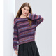 Betu Women's 2025 Winter New Sweater Round Neck Gradient Stripe Plush Decoration Slim Top Women 2511T43 Dark Purple M