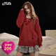 Fairy's Pocket Red Three-dimensional Rose V-neck Sweater Women's 2025 Autumn and Winter New Lazy Style Loose Top Rose Red M