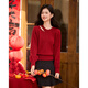 Shangjing Qiji Red Sweater Women's 25 Winter New Women's Clothing Hollow French High-Level Sense Lazy New Year's Red Sweater Women's Top