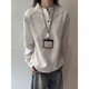 POLO shirt Henry collar long-sleeved T-shirt for men in autumn deconstructed splicing design right shoulder bottoming shirt autumn sweatshirt trend white gray M M (90-120Jin Jin is equal to 0.5 kg)