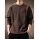 Henhut luxury high-end brand high-end Henley collar men's sweater autumn new trendy brand loose lazy style sweater for men brown S