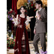 Fragrant long-sleeved toast dress bride 2025 new autumn and winter burgundy engagement dress dress velvet women burgundy XS