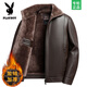 Playboy middle-aged and elderly men's dad thickened leather jacket men's velvet winter jacket men's middle-aged and elderly warm leather jacket men's black fur one-piece XL 180/96A recommended 125-140 Jin Jin equals 0.5 kg