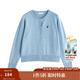 INMAN Commuting Simple Casual Knitted Cardigan Women's 2025 Autumn Retro Embroidered Soft and Comfortable Round Neck Sweater Milk Blue S