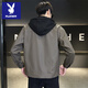 Playboy leather jacket for men 2025 new autumn and winter trendy brand handsome American fake two-piece detachable hooded plus fleece leather jacket light brown 4XL