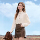 Betu women's 2025 autumn new shirt high-end commuting ruffle collar color-blocked button design top 2509T65