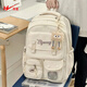 Double star schoolbag for female junior high school students and high school students large capacity backpack college style cute casual versatile computer backpack for men off-white with long leg biscuit pendant