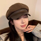 Kefuyan autumn and winter hat women's beret woolen retro trend new octagonal hat versatile face small duck tongue painter's hat woolen octagonal hat-brown gold label style M head circumference 54-62c adjustable