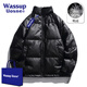 WASSUP UOSNE official trendy brand down jacket for men and women in winter American style no-wash PU leather 90 duck down pie jacket pilot jacket for men 9205 ink black - no-wash PU leather (90% duck down) M (recommended 120-145Jin Jin equals 0.5kg)
