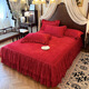 Yalu 2025 new French princess lace baby velvet thickened bed skirt four-piece set winter quilted non-slip bedspread quilt cover Xiangshe Liying-Sakura Pink Bedskirt 1.8*2.2 four-piece set-quilt cover 200*230