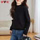 Yalu 100% Pure Wool Sweater Women's Solid Color Simple Half Turtle Collar Fashion Versatile Sweater Autumn and Winter Warm Knitted Bottoming Sweater Black L