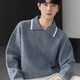COMOKD COMOKD Autumn and Winter American Henry Collar Sweater Men's Casual Lazy Style Knitted Sweater Loose, Comfortable, Fashionable and Trendy Inner Top Medium Gray XL