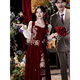 Fragrant long-sleeved toast dress bride 2025 new autumn and winter burgundy engagement dress dress velvet women burgundy XS