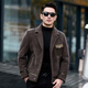 CJZ leather jacket men's parka winter plus velvet thickened jacket trendy warm fur integrated original ecological lamb wool light brown L