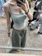 French High Bottom Gray Tight Big Neck Collarbone Vest Women Summer Bm Style Base Layer Gray S 70-92Jin Jin equal to 0.5kg