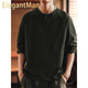 ElegantMan's beautiful retro tough guy Henry collar long-sleeved T-shirt men's autumn new loose cotton bottoming shirt top dark green M_Suitable for 110-130Jin Jin equals 0.5 kg