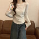 Gray waisted round neck bottoming shirt for women, new autumn and winter slim-fitting long-sleeved T-shirt for women, versatile top layering YRL K705# white gray (solid color) L 95-105Jin Jin is equal to 0.5 kg