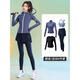 Best velvet yoga clothes for women 2025 new style Pilates training clothes autumn long-sleeved running sports fitness suit blue two-piece set (black pants) L