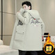 Men's mid-length cotton coat, new winter thickened and velvet down cotton coat, warm cotton jacket, winter trendy 10612-F190 beige gray 2XL about 145-160Jin Jin equals 0.5kg can be worn