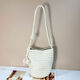 Pomelo Genuine Leather Handwoven Bucket Bag for Women 2025 New Single Shoulder Underarm Bag Crossbody Bag Beach Bag White Small Size