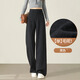 Faberza brand herringbone wool wide-leg pants for women in autumn and winter high-waisted loose gray suit plus velvet straight pants oatmeal color plus velvet 2XL 126-135Jin Jin is equal to 0.5 kg