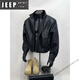 JEEP SPIRIT American retro brown leather jacket men's spring and autumn Maillard wear pu leather jacket short handsome motorcycle suit dark brown upgraded model 90 buyers choose M suitable for 105-120 Jin Jin equals 0.5 kg