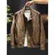 Yimeimei autumn and winter velvet American retro micro-wide leather jacket men's trendy street stand-up collar motorcycle jacket brown 2XL recommended 160-180Jin Jin equals 0.5 kg