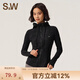 S&W Sports Jacket Women's Autumn Warm Printed Hooded Sports Fitness Yoga Wear Cycling Clothing Top Women Dark Black S