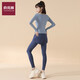 Sports suit for women in spring and summer, long-sleeved, loose, slimming, fitness training, morning running, Pilates-feeling yoga clothes, outdoor, sea rock gray, long-sleeved, L recommended 115-130 Jin Jin equals 0.5 kg
