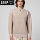 JEEP SPIRIT autumn and winter retro lazy style Henry collar sweater men's loose casual versatile knitted bottoming shirt thickened warm top camel S
