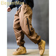 ElegantMan hip-hop high-quality multi-pocket plus velvet thickened overalls for men in autumn and winter warm and loose functional leggings harem pants black plus velvet M