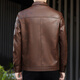 FUGUINIAO leather jacket men's 2025 autumn and winter new cotton warm motorcycle jacket casual leather jacket for men brown red L