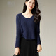 Late White 2025 Winter Premium Casual Sweater Temperament Loose Round Neck Wool Solid Color Sweater Women Dark Blue L