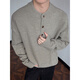 Jingsa Henry collar sweater men's autumn and winter loose button solid color inner layering shirt retro high-end casual sweater khaki XL