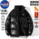 NASA MARVEL cotton coat men's winter coat thickened trendy pu leather trendy brand cotton coat couple stand collar warm jacket black L