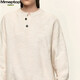 MMOPTOP relaxed henley collar pullover sweater autumn and winter men's coat containing sheep wool sweater MMY17 oatmeal gray L
