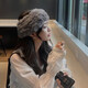 Qimei Lian forehead protection cold-proof fur hood autumn and winter warm windproof headband fashionable rabbit fur large head circumference sports ladies real rex rabbit fur beige