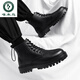 Woodpecker COS Comicausstellung Erhöhte Schuhe 12 cm Martin Boots Herren -Leder -Leder Britisch -Stil Unsichtbarer innerer Erhöhung 10 cm Motorradstiefel Schnalle + Seite Reißverschluss Schwarz 12 cm 40