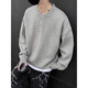 Jingsa American retro Henry collar sweater men's winter lazy style knitted bottoming shirt cleanfit warm inner top light gray XL