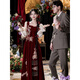Fragrant long-sleeved toast dress bride 2025 new autumn and winter burgundy engagement dress dress velvet women burgundy XS