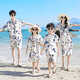 Shijanu parent-child outfits for a family of three on summer seaside vacation, parent-child outfits for a family of three and four, summer outfits, father-son outfits, beach floral shirts, retro splash-ink print suits 165 165 Mom S