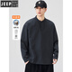 JEEP SPIRIT fashionable and versatile Henry collar skin-friendly cotton long-sleeved T-shirt men's spring and autumn new loose casual bottoming shirt sweatshirt jacket dark gray L
