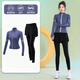 Best velvet yoga clothes for women 2025 new style Pilates training clothes autumn long-sleeved running sports fitness suit blue two-piece set (black pants) L