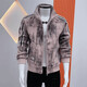 New men's jacket with retro pattern, fashion trend, versatile stand-up collar, slim and handsome casual top, autumn and winter green L (recommended 105-115Jin Jin equals 0.5kg)
