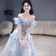 Rich collar dress performance clothing music student girl blue evening student art exam performance clothing tutu skirt banquet temperament host feeling blue XS
